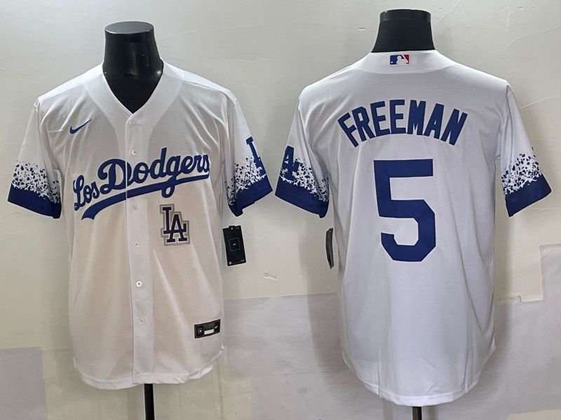 Men Los Angeles Dodgers #5 Freeman White blue City Edition Nike MLB Jersey style 9->los angeles dodgers->MLB Jersey